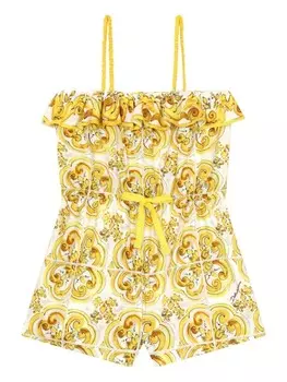 Dolce & Gabbana Kids комбинезон с принтом Majolica, желтый