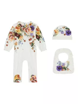 Dolce & Gabbana Kids комплект для новорожденного с цветочным принтом, белый