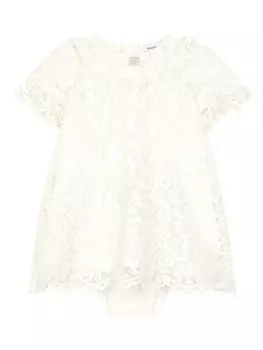 Dolce & Gabbana Kids кружевное платье с логотипом, белый