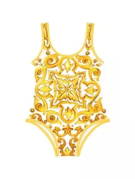 Dolce & Gabbana Kids купальник с принтом Majolica, желтый