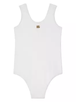 Dolce & Gabbana Kids купальник в рубчик с логотипом DG, белый