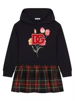 Dolce & Gabbana Kids платье из джерси в клетку тартан, черный