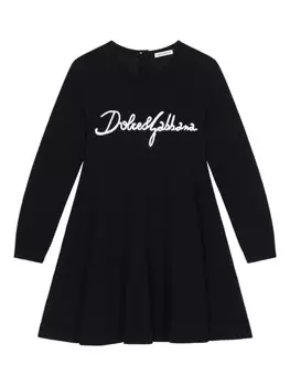 Dolce & Gabbana Kids платье с вышитым логотипом, синий