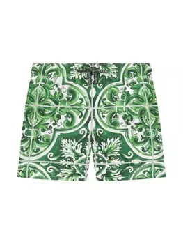 Dolce & Gabbana Kids плавки-шорты с принтом Majolica, зеленый