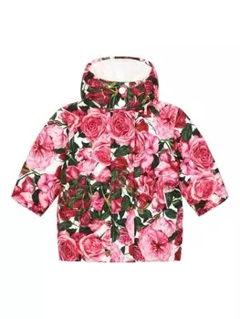 Dolce & Gabbana Kids пуховик с цветочным принтом, розовый