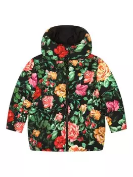 Dolce & Gabbana Kids пуховик с цветочным принтом, черный