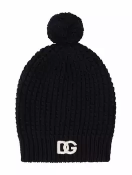 Dolce & Gabbana Kids шапка бини с логотипом DG, черный