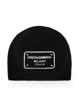 Dolce & Gabbana Kids шапка бини с нашивкой-логотипом, черный