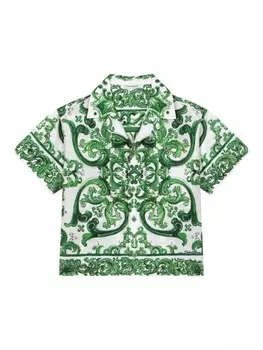 Dolce & Gabbana Kids шелковая рубашка Majolica, зеленый