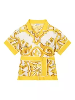 Dolce & Gabbana Kids шелковая рубашка с принтом Majolica, желтый
