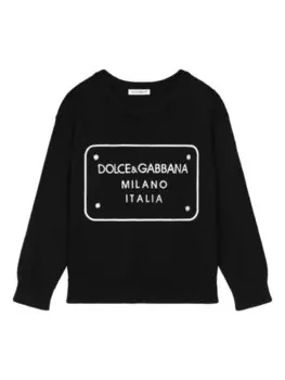Dolce & Gabbana Kids шерстяной джемпер с вышитым логотипом, черный