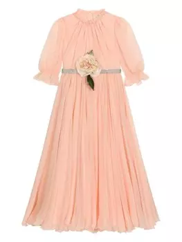 Dolce & Gabbana Kids шифоновое платье с цветочной аппликацией, розовый