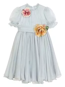 Dolce & Gabbana Kids шифоновое платье с цветочной аппликацией, серый