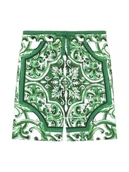 Dolce & Gabbana Kids шорты с кулиской и принтом Majolica, зеленый