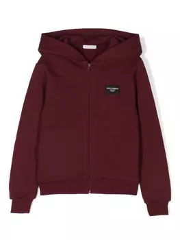Dolce & Gabbana Kids толстовка с капюшоном на молнии с аппликацией логотипа, красный
