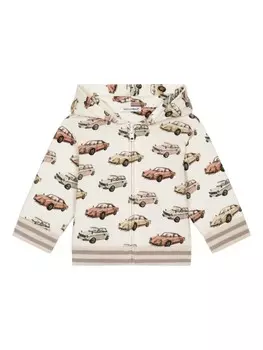 Dolce & Gabbana Kids толстовка с капюшоном на молнии с принтом автомобиля, нейтральный цвет