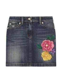 Dolce & Gabbana Kids юбка с цветочной вышивкой, синий