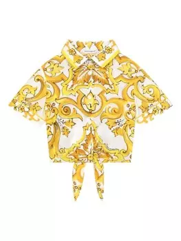 Dolce & Gabbana Kids укороченная рубашка Majolica с завязками, желтый