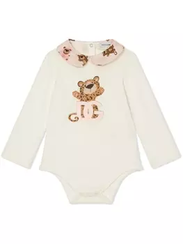 Dolce & Gabbana комбинезон Baby Leopard с длинными рукавами, белый
