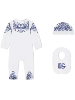 Dolce & Gabbana комплект для новорожденного с принтом Majolica, белый
