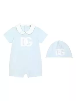 Dolce & Gabbana комплект из ромпера и шапки бини с логотипом, синий