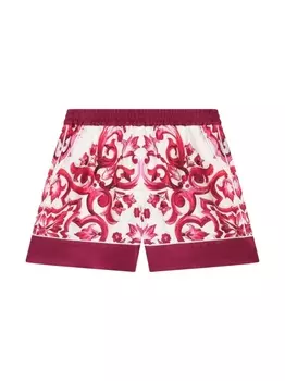 Dolce & Gabbana короткие шелковые шорты с принтом Majolica, белый