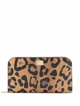 Dolce & Gabbana кошелек Crespo с круговой молнией и леопардовым принтом, коричневый