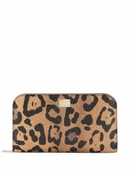 Dolce & Gabbana кошелек Crespo с круговой молнией и леопардовым принтом, коричневый