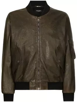 Dolce & Gabbana кожаная куртка на молнии, зеленый