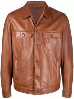 Dolce & Gabbana кожаная куртка на пуговицах, коричневый