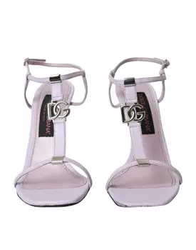 Dolce & Gabbana Кожаные босоножки на каблуке с ремешком на щиколотке и логотипом Женская обувь, фиолетовый