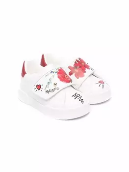 Dolce & Gabbana кроссовки на липучках с цветочным принтом, белый