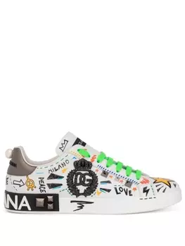 Кроссовки Dolce & Gabbana Portofino With Rivets, белый/зеленый/мультиколор