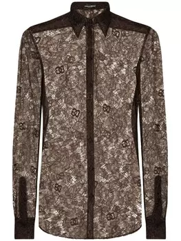 Dolce & Gabbana кружевная полупрозрачная рубашка, коричневый