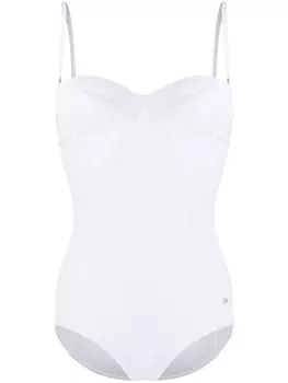 Dolce & Gabbana купальник-бюстье с металлическим логотипом DG, белый
