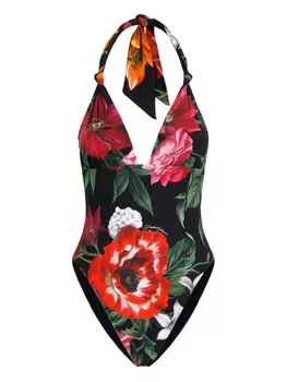 Dolce & Gabbana купальник с цветочным принтом, черный