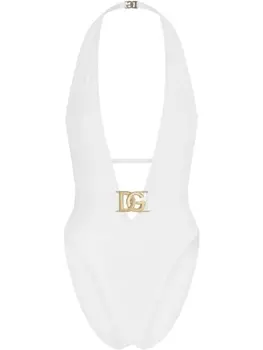 Dolce & Gabbana купальник с глубоким вырезом и поясом, белый