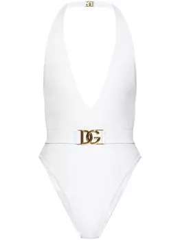 Dolce & Gabbana купальник с глубоким вырезом и поясом, белый