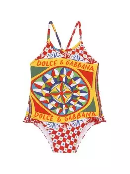 Dolce & Gabbana купальник с логотипом и сборками, желтый