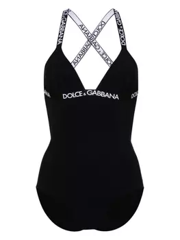 Dolce & Gabbana купальник с открытой спиной и логотипом, черный