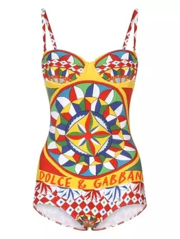 Dolce & Gabbana купальник с принтом Carretto, красный