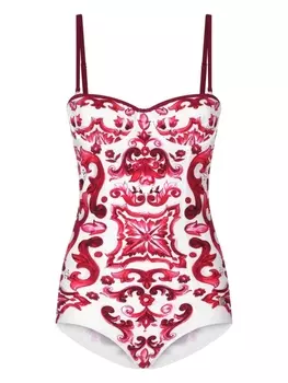 Dolce & Gabbana купальник с принтом Maiolica, белый
