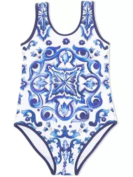 Dolce & Gabbana купальник с принтом Majolica, синий