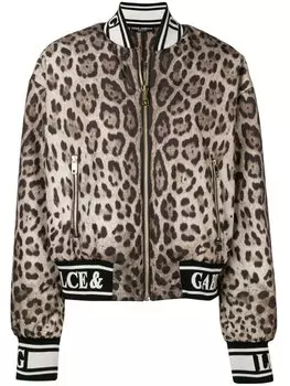 Dolce & Gabbana куртка-бомбер с леопардовым принтом, коричневый