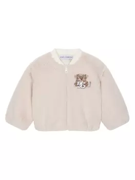 Dolce & Gabbana куртка из искусственного меха с нашивкой-логотипом, нейтральный цвет