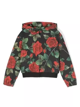 Dolce & Gabbana куртка с капюшоном и цветочным принтом, черный