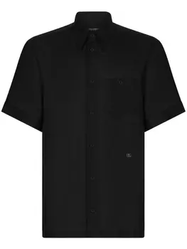 Dolce & Gabbana льняная рубашка с логотипом, черный
