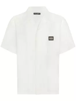 Dolce & Gabbana льняная рубашка с логотипом, белый