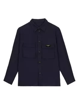 Dolce & Gabbana льняная рубашка с нашивкой-логотипом, синий