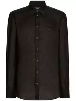 Dolce & Gabbana льняная рубашка с вышитым логотипом, черный